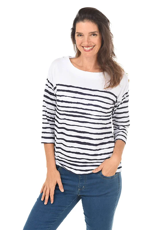 Sailor Stripe Button Knit Top