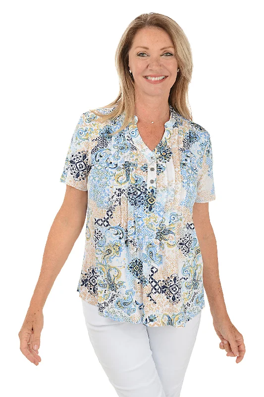 Paisley Potpourri Pleated Short Sleeve Top