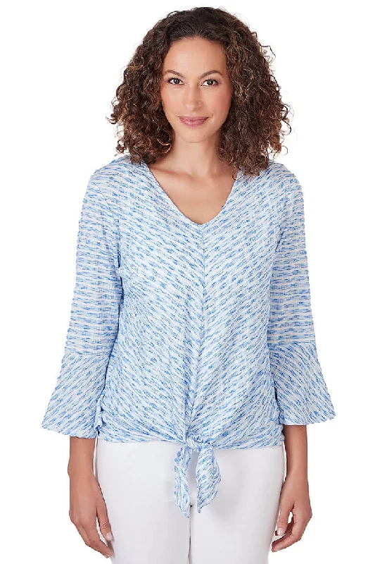 Petite Bali Blue Space Dye Striped Top