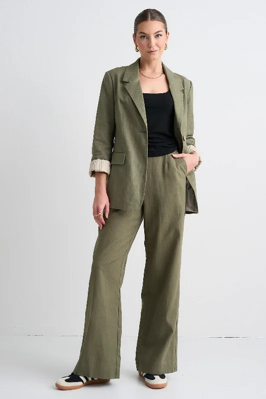 Dock Soft Khaki Ramie Rolled Sleeve Blazer