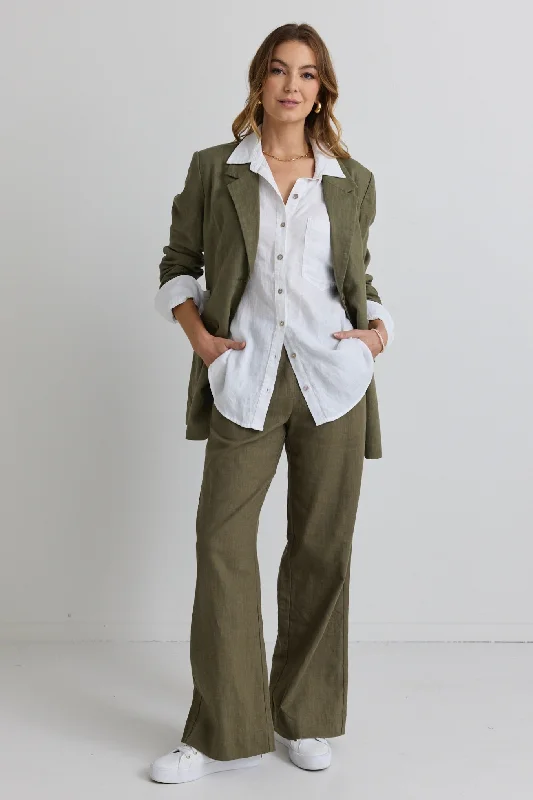 Dock Soft Khaki Ramie Rolled Sleeve Blazer