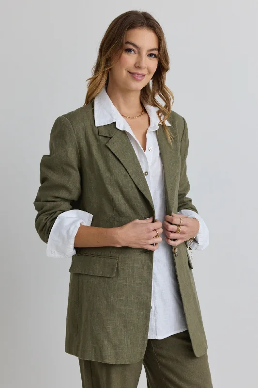 Dock Soft Khaki Ramie Rolled Sleeve Blazer