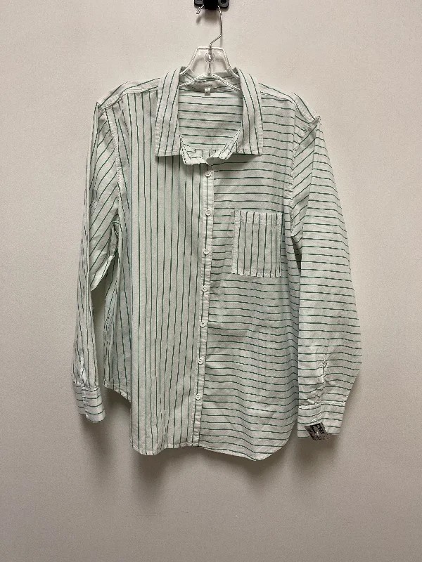 Green & White Blouse Long Sleeve Maurices, Size Xl