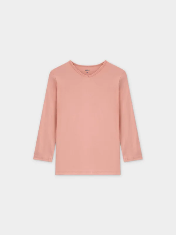 BASIC HIGH V TEE 3Q-PEACH