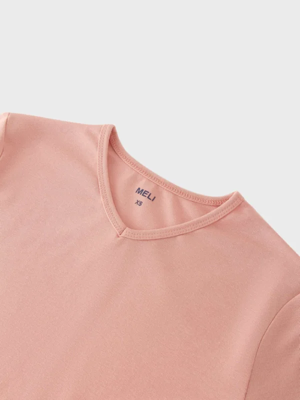 BASIC HIGH V TEE 3Q-PEACH