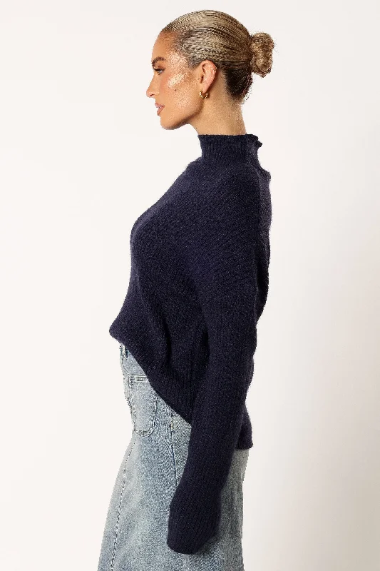 Kora Mock Neck Knit Sweater - Navy