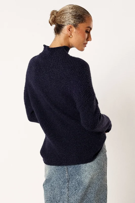 Kora Mock Neck Knit Sweater - Navy