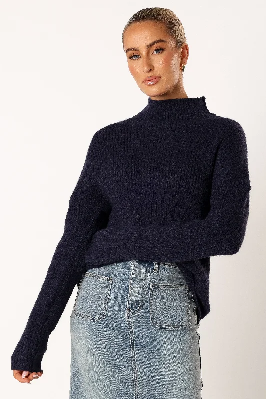 Kora Mock Neck Knit Sweater - Navy