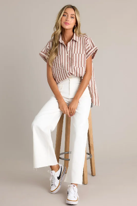 Timeless Choice Tan Stripe Button Front Top