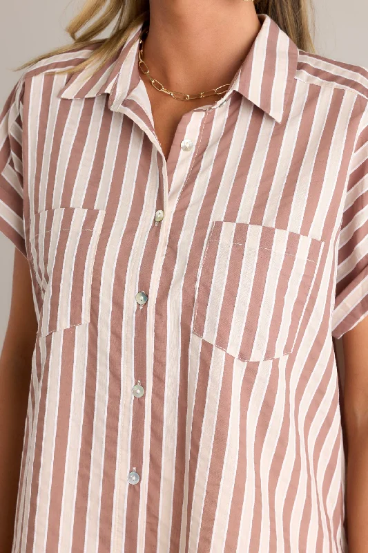 Timeless Choice Tan Stripe Button Front Top