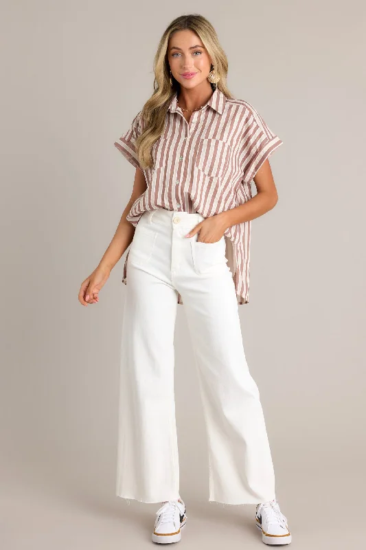 Timeless Choice Tan Stripe Button Front Top