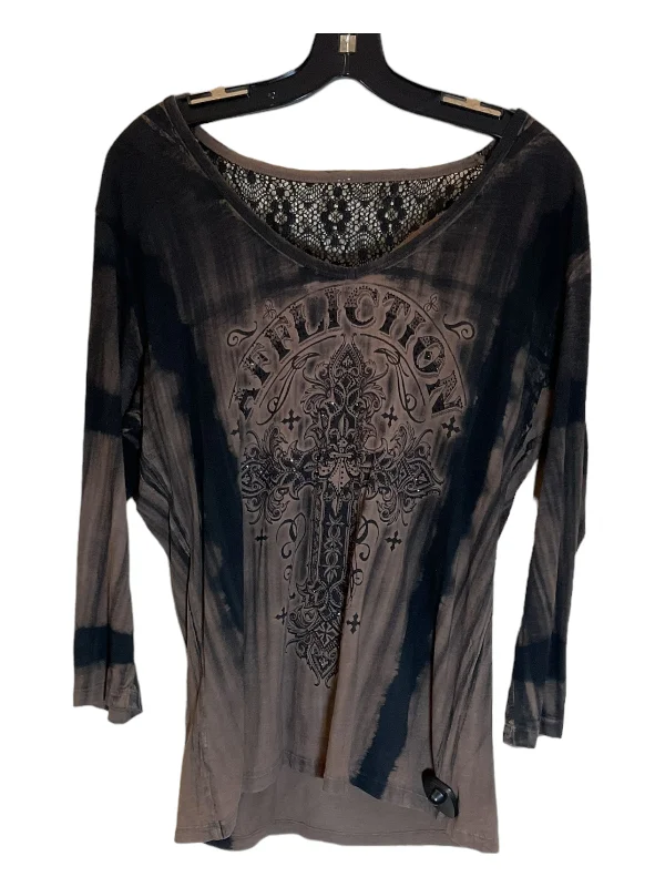 Top Long Sleeve By Affliction In Black & Brown, Size: S