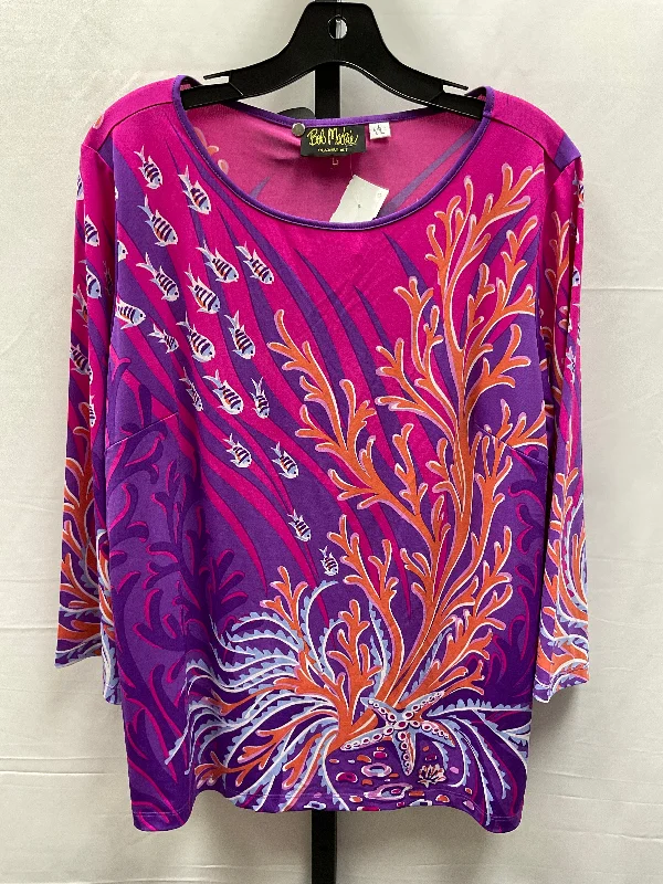 Top Long Sleeve By Bob Mackie Qvc In Multi-colored, Size: L