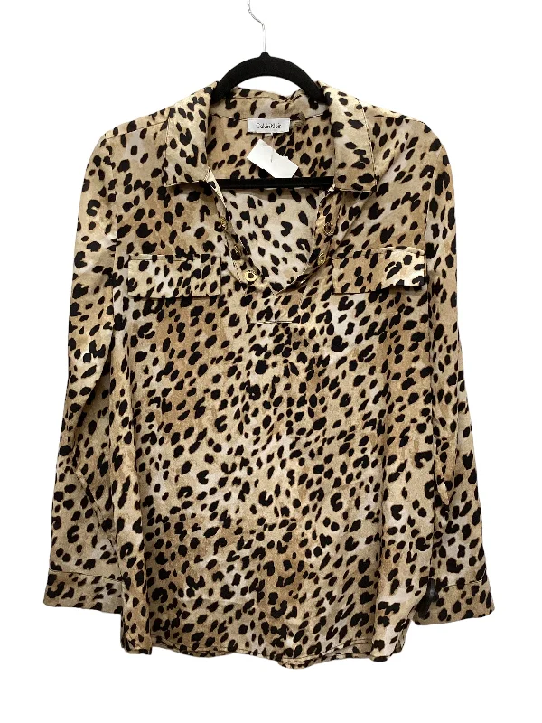 Top Long Sleeve By Calvin Klein In Leopard Print, Size: M