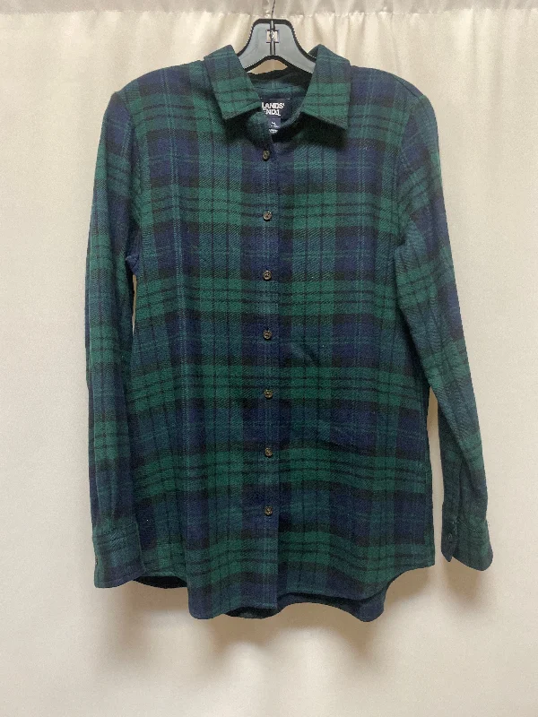 Top Long Sleeve By Lands End In Blue & Green, Size: M