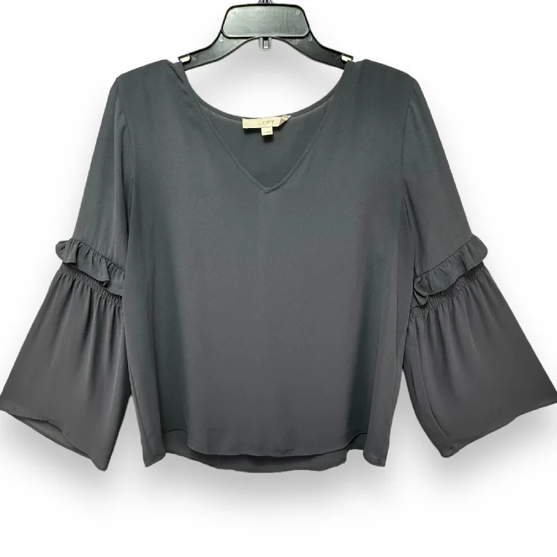 Bell Sleeve V-Neck Blouse By Loft In Grey, Size: M