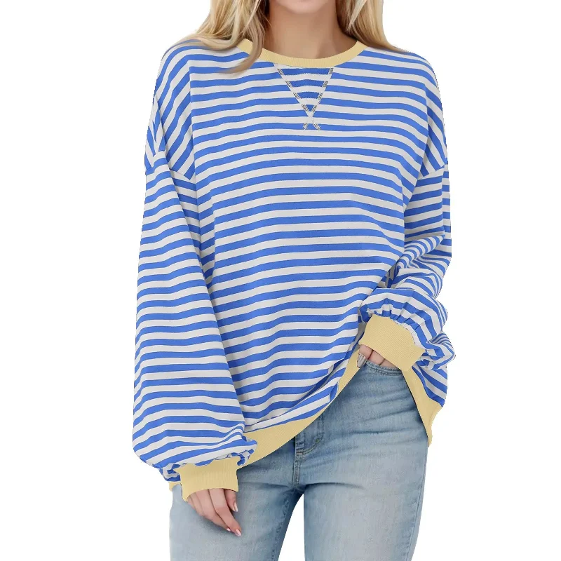 Women's Sporty Striped Drop Shoulder Sweatshirt