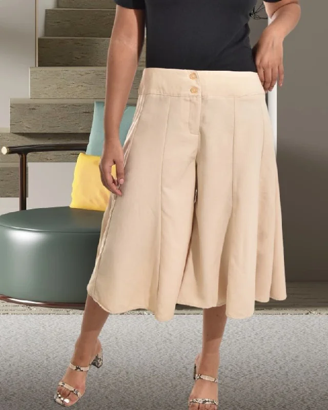 Beige Wide Leg Linen Capri Pants