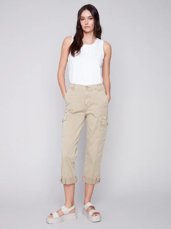 Cotton Canvas Cargo Pants - Khaki