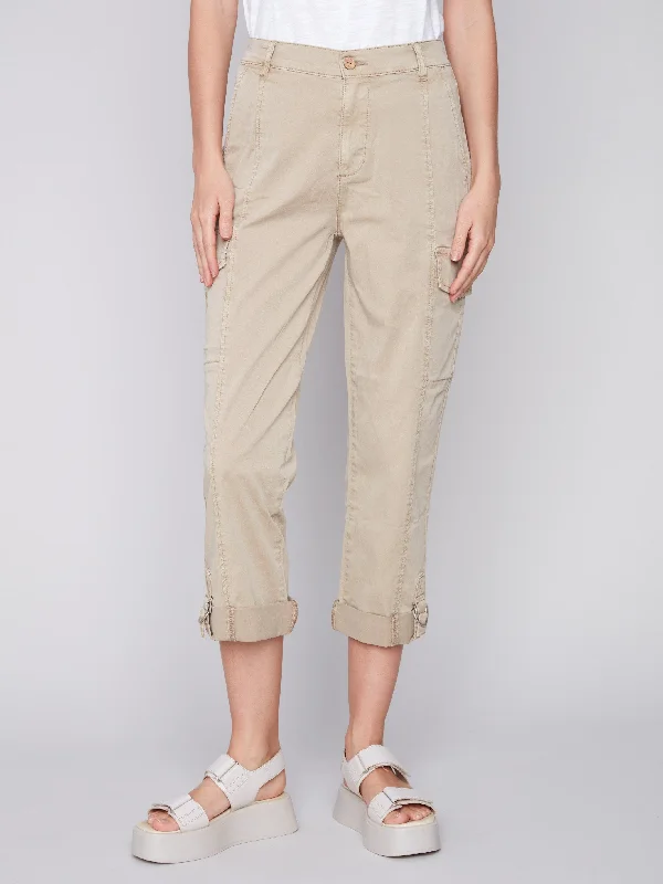 Cotton Canvas Cargo Pants - Khaki