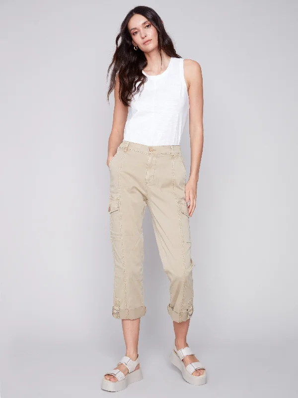 Cotton Canvas Cargo Pants - Khaki