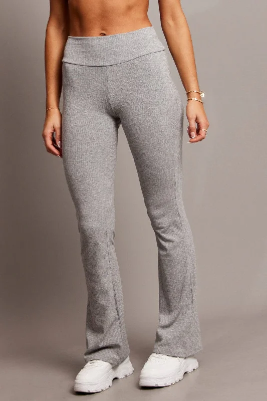 Grey Fold Back Flare Leg Pants