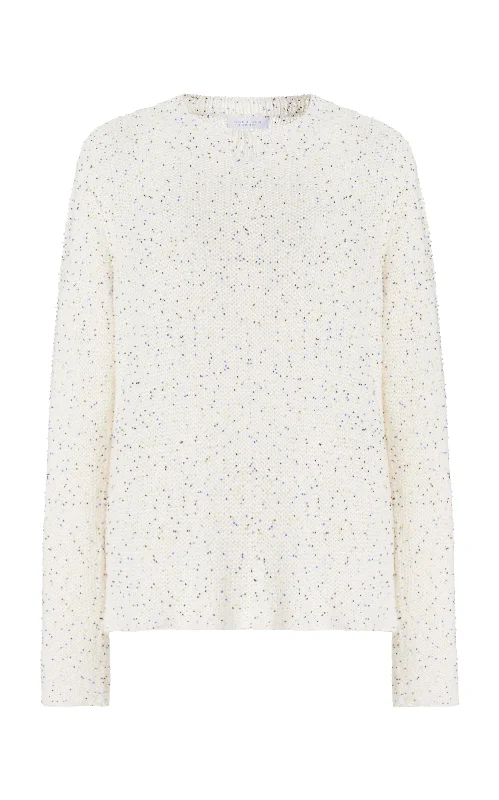 Jan Oversized Knit Sweater in White Beaded Silk