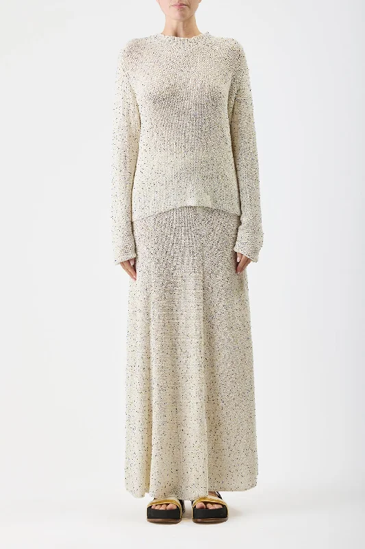 Jan Oversized Knit Sweater in White Beaded Silk