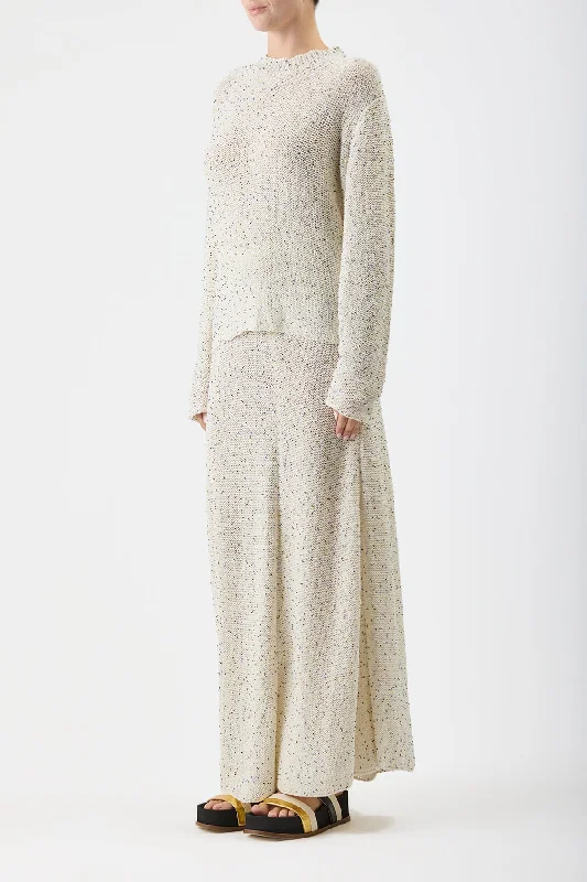 Jan Oversized Knit Sweater in White Beaded Silk