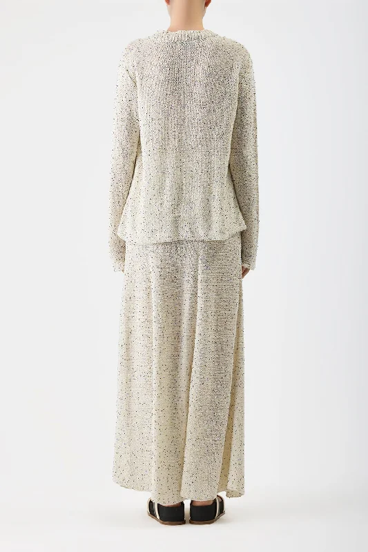 Jan Oversized Knit Sweater in White Beaded Silk