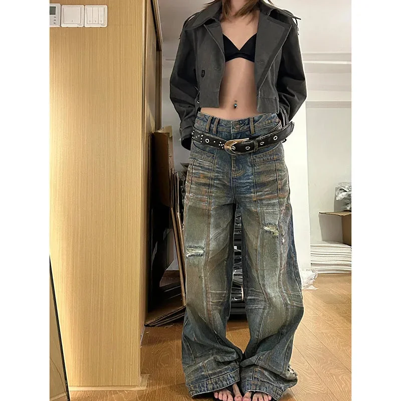 Low Waist Blue High Streetwear Casual Wide Leg Y2k Baggy Retro Straight Jeans