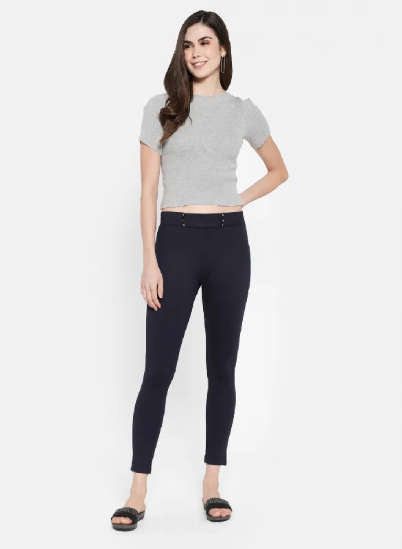 Womens Navy Blue Plain Jegging