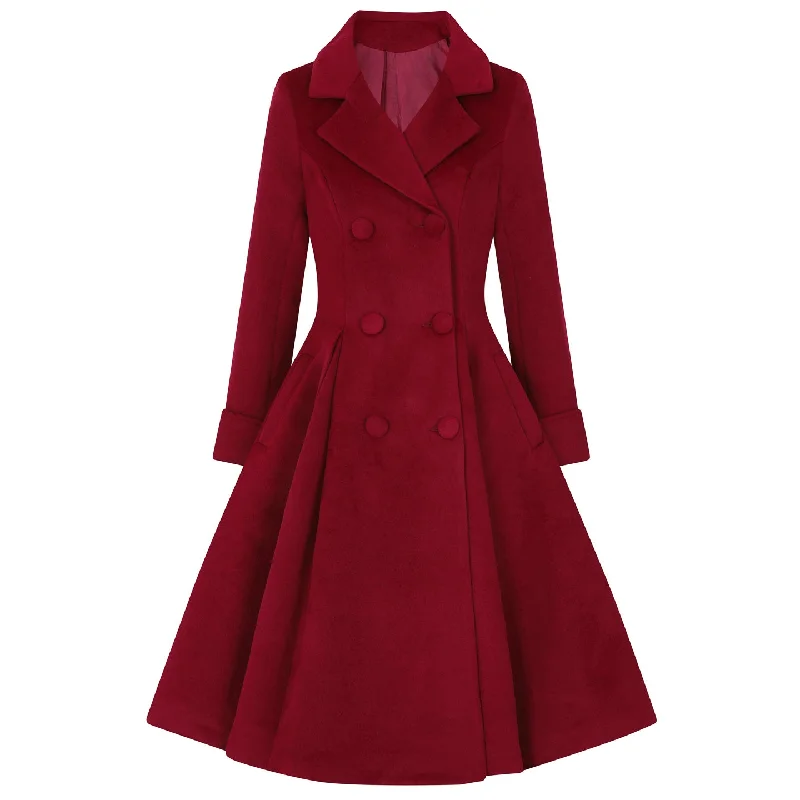 Wine Red Burgundy Vintage Inspired Classic Swing Coat