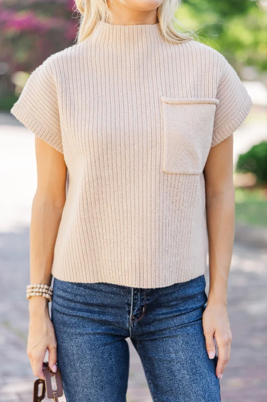 Open Your Mind Taupe Brown Short Sleeve Sweater