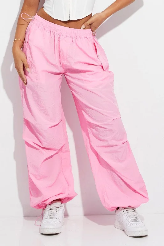 Pink Parachute Cargo Pants Low Rise