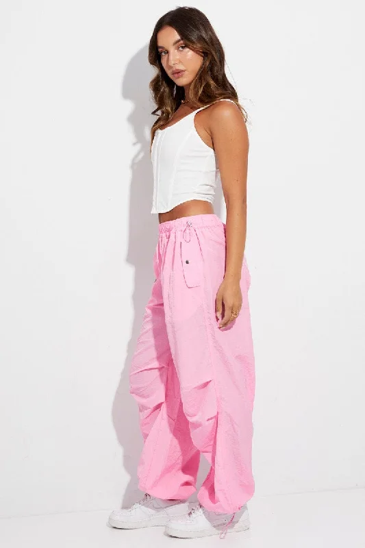 Pink Parachute Cargo Pants Low Rise