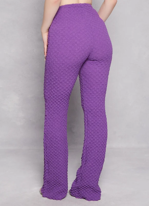 Textured Knit High Waist Flared Pants