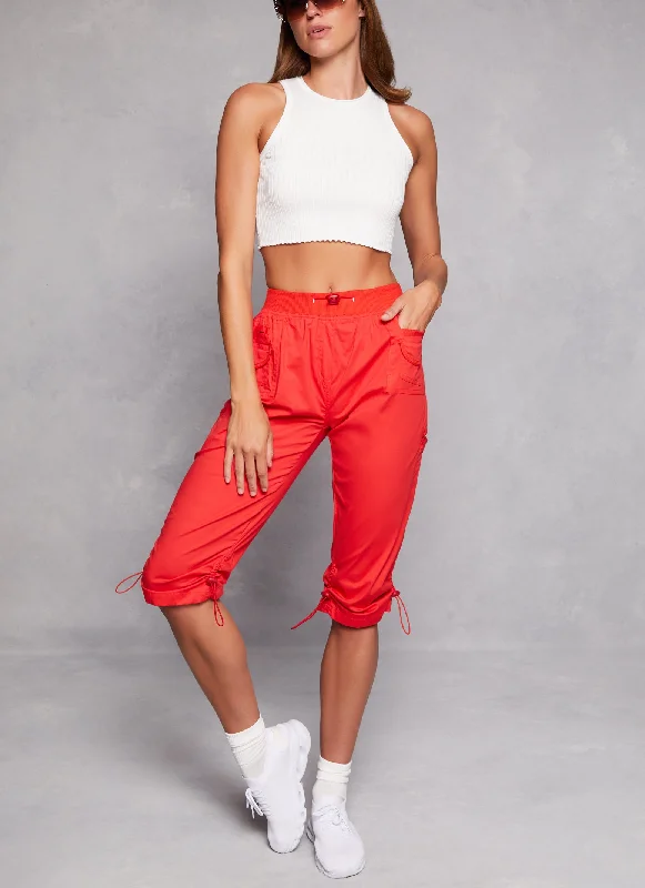 Toggle Drawstring Cargo Capri Pants