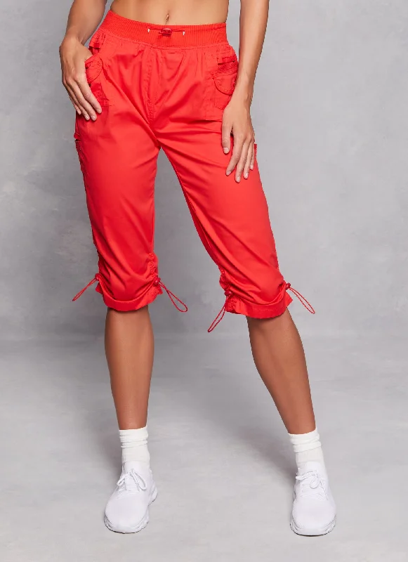 Toggle Drawstring Cargo Capri Pants