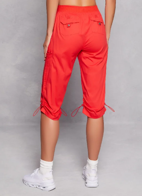 Toggle Drawstring Cargo Capri Pants