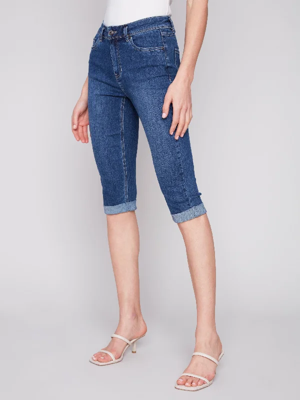 Stretch Denim Pedal Pusher Pants - Indigo