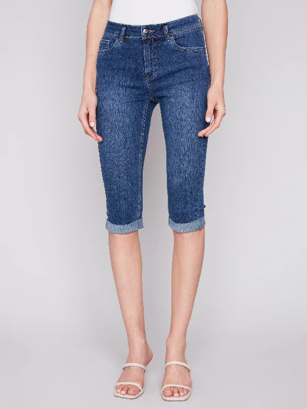 Stretch Denim Pedal Pusher Pants - Indigo