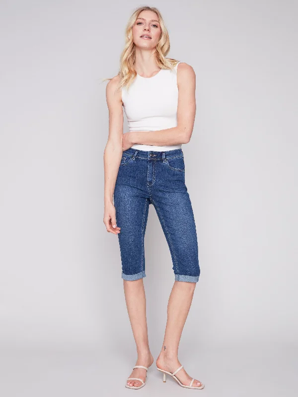 Stretch Denim Pedal Pusher Pants - Indigo