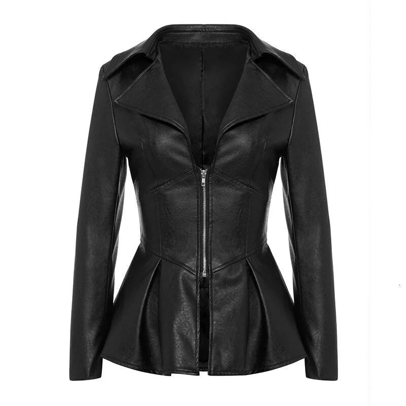 TWOTWINSTYLE Biker Style Patchwork Irregular Jacket Women Lapel Collar