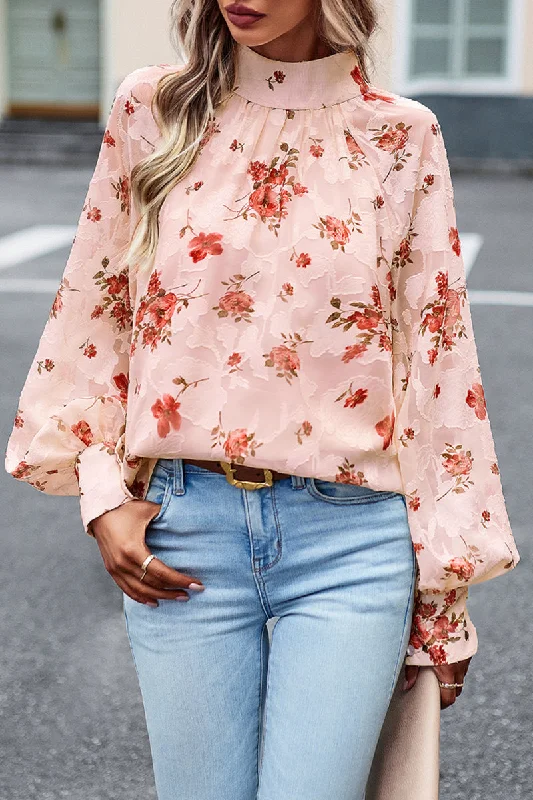 Elegant Floral Bandage Half A Turtleneck Blouse