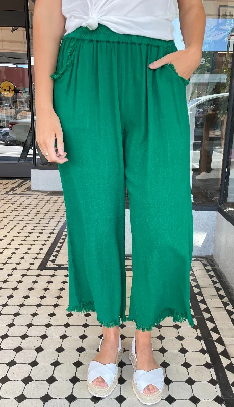 Villa Freyed Linen Pant Kelly Green