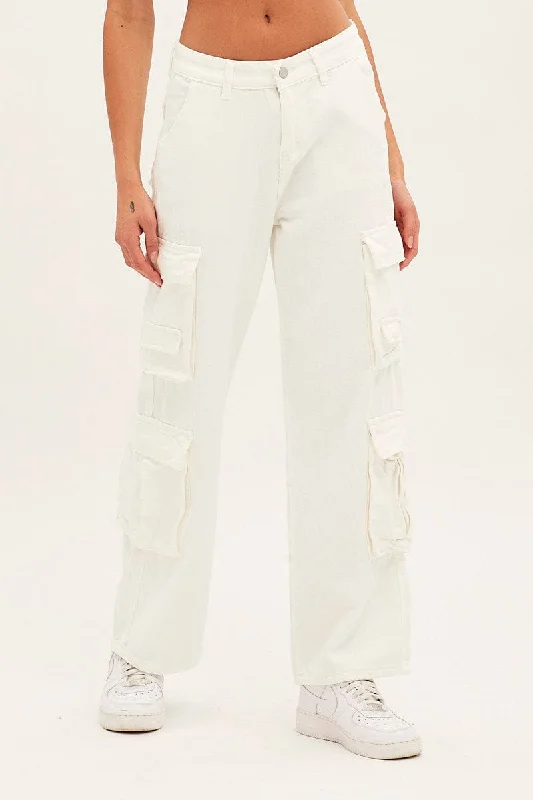 White Wide Leg Cargo Pants