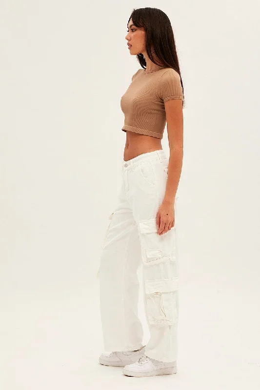 White Wide Leg Cargo Pants