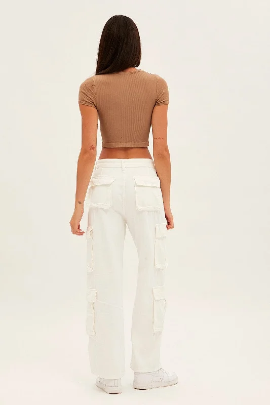 White Wide Leg Cargo Pants