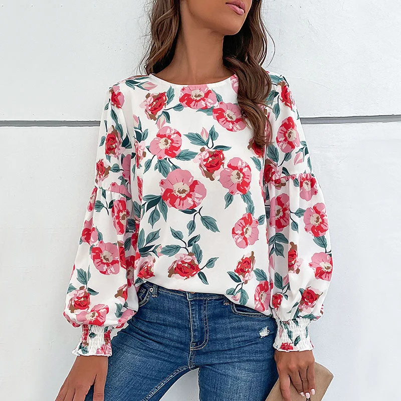 Women's Autumn Fashion Wear Long-sleeved Printed Shirt Blouses